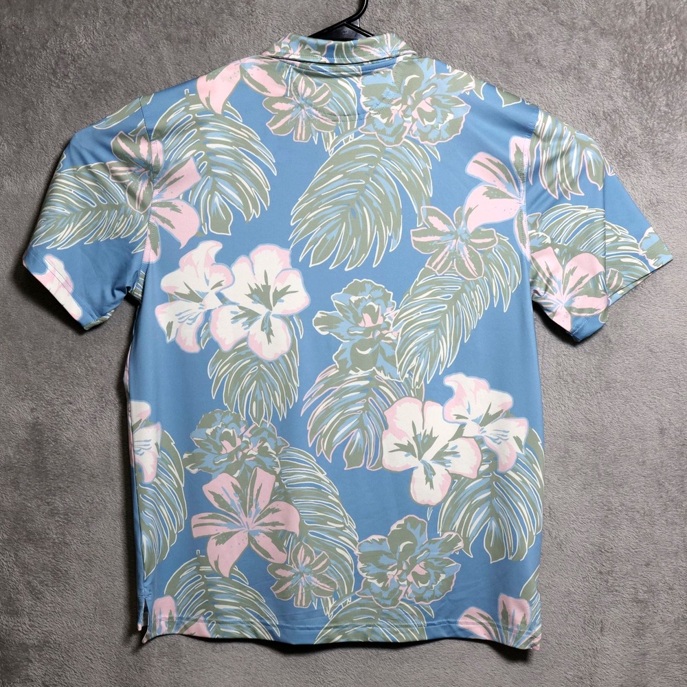 Chubbies Polo Shirt Mens Small Blue Green Tropical Floral Print Golf Stretch - Picture 4 of 8